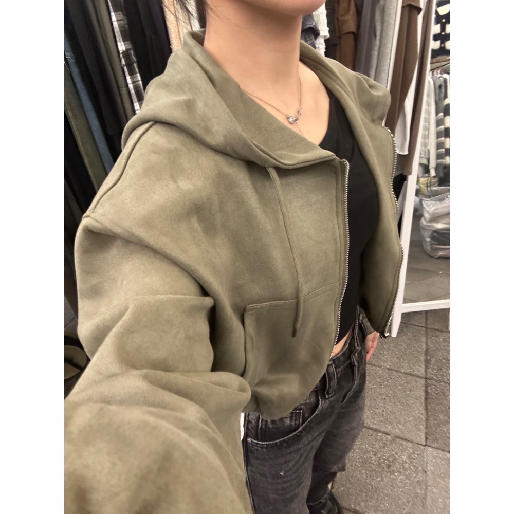 現貨｜莫蘭迪色麂皮短版連帽外套251015-細節圖7