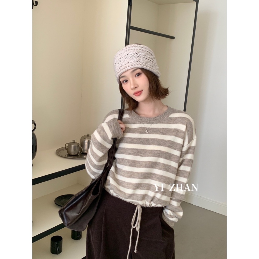 現貨｜ 下擺抽繩條紋上衣1101-細節圖3