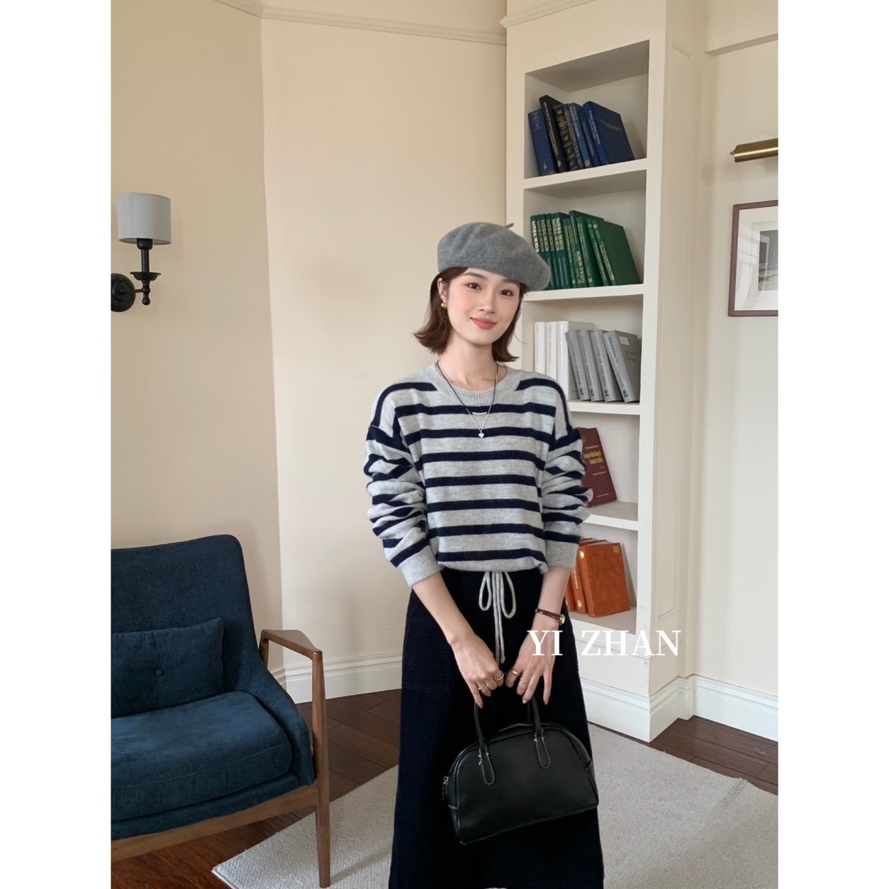 現貨｜ 下擺抽繩條紋上衣1101-細節圖5