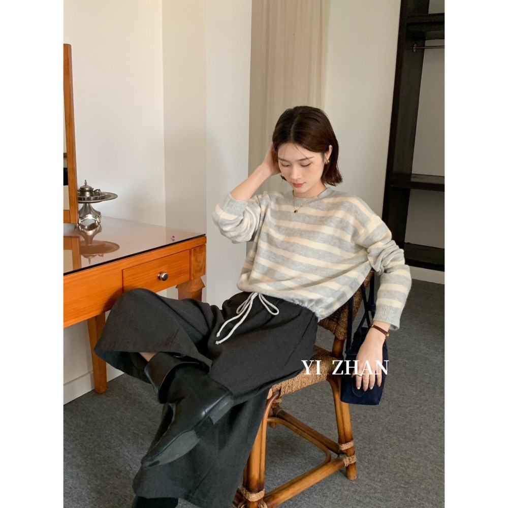 現貨｜ 下擺抽繩條紋上衣1101-細節圖9