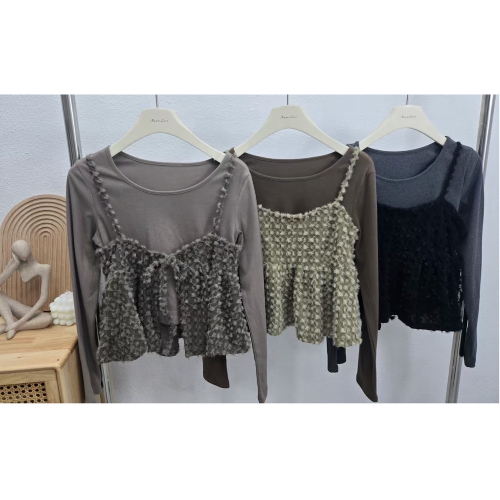 現貨｜ 磨毛打底衣+羽毛紗背心1107-細節圖2