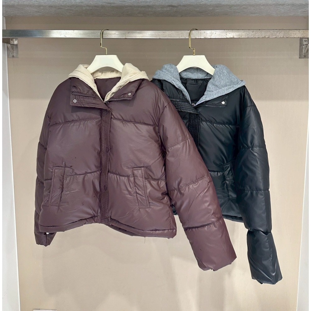 現貨｜連帽假兩件鋪棉外套1107-細節圖2