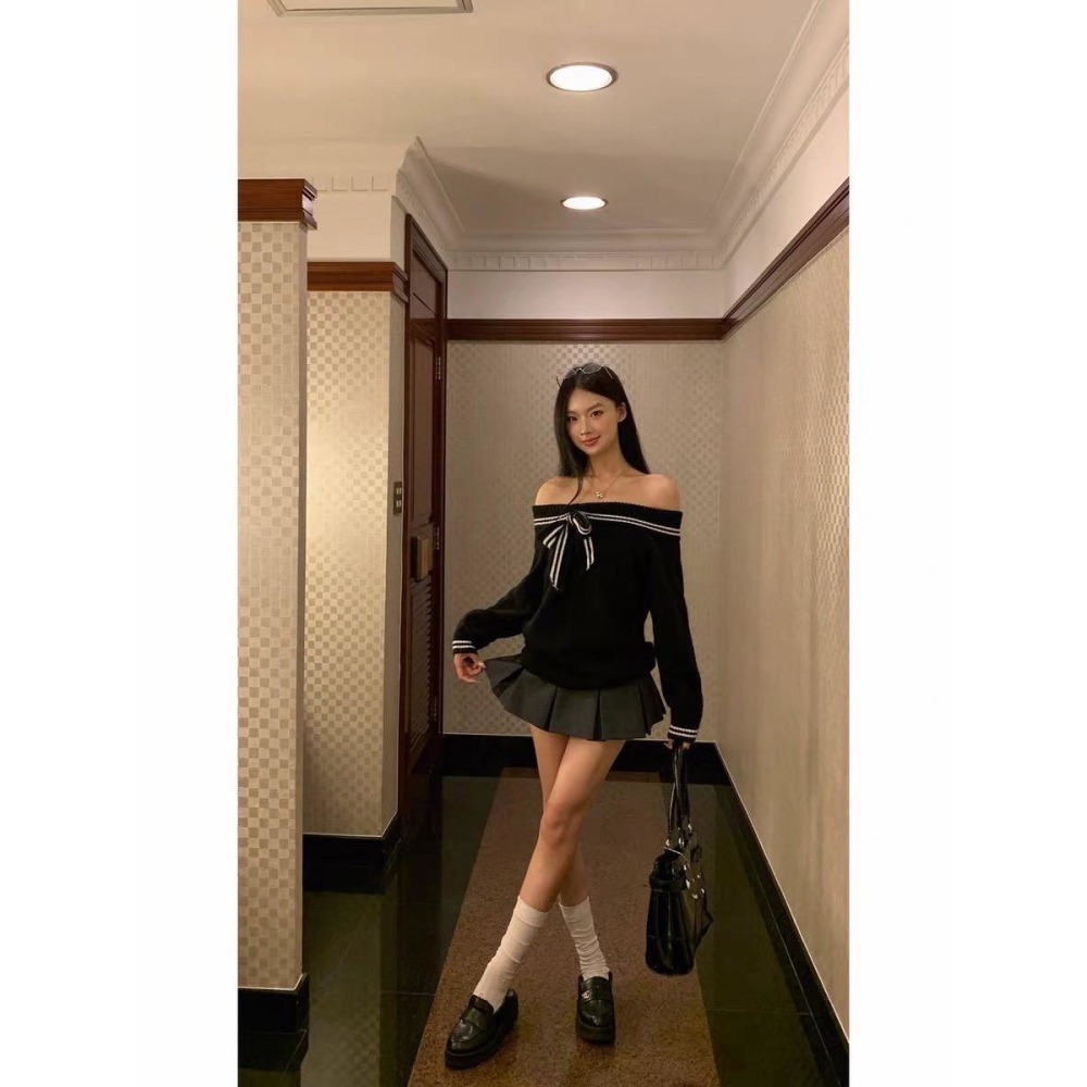 現貨｜ 配色一字領毛衣1107-細節圖2