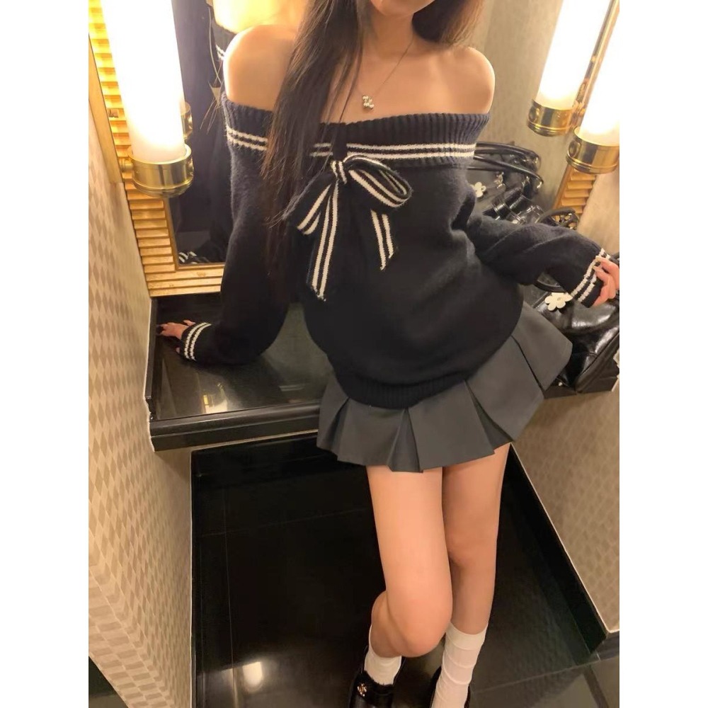 現貨｜ 配色一字領毛衣1107-細節圖3