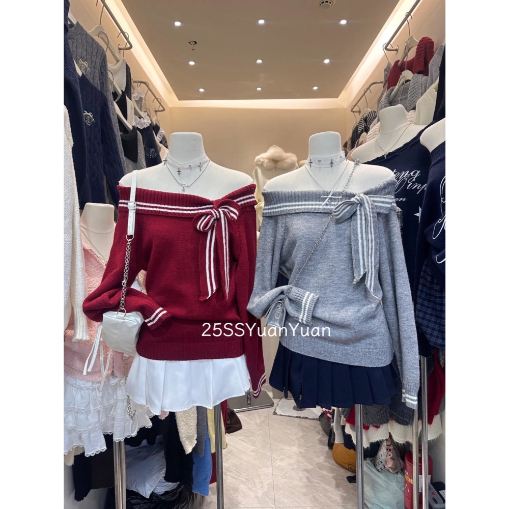 現貨｜ 配色一字領毛衣1107-細節圖5