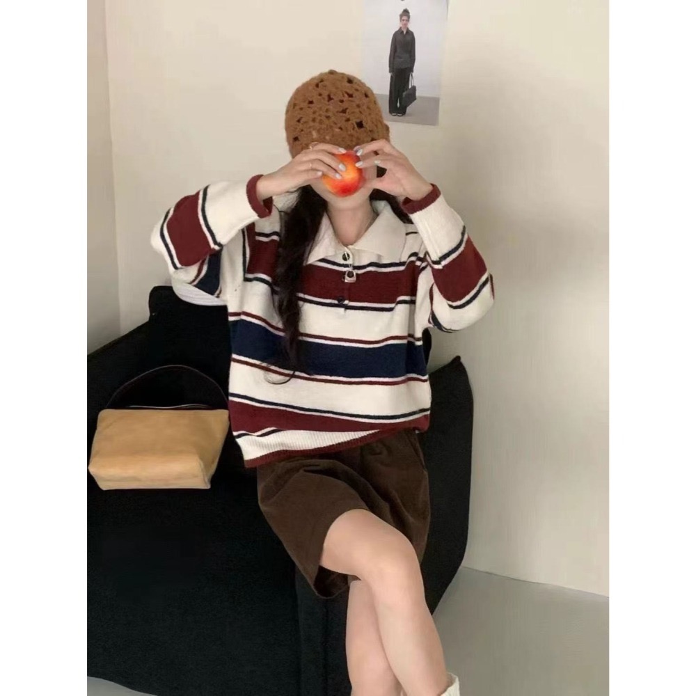 現貨｜中性配色條翻領上衣251113-細節圖2