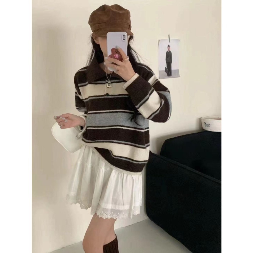 現貨｜中性配色條翻領上衣251113-細節圖3