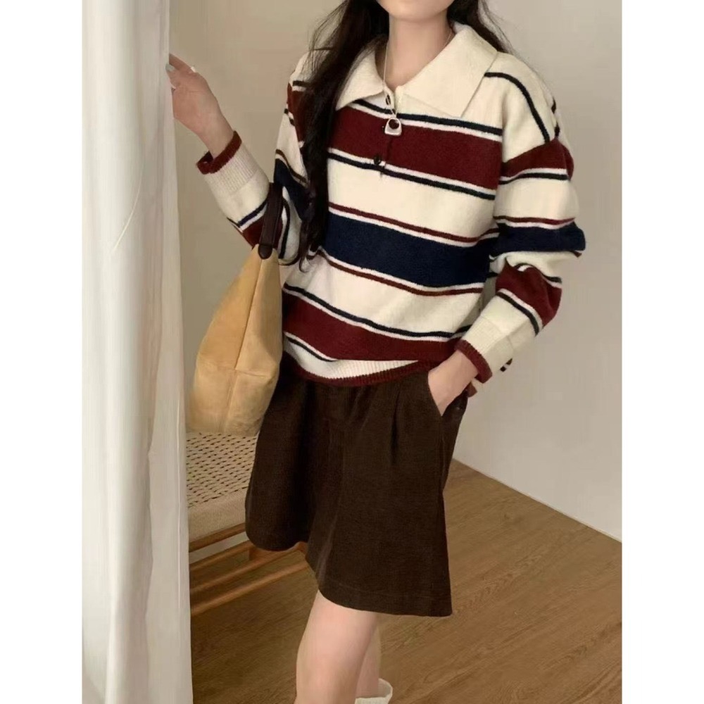 現貨｜中性配色條翻領上衣251113-細節圖4