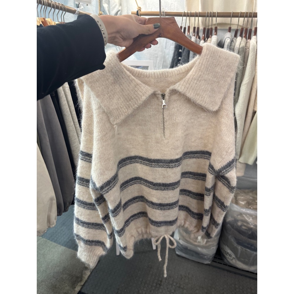 現貨｜下擺抽繩條紋毛衣251113-細節圖7