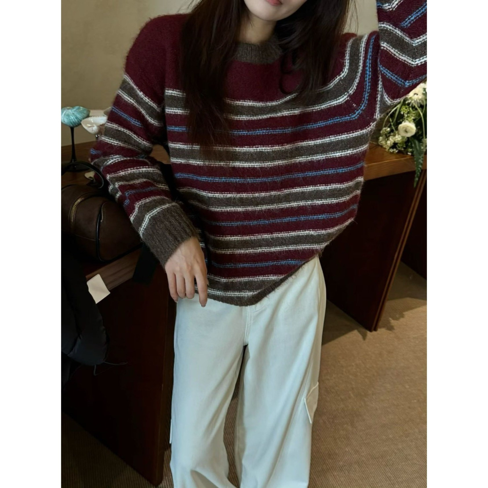 現貨｜圓領條紋撞色毛衣-細節圖2