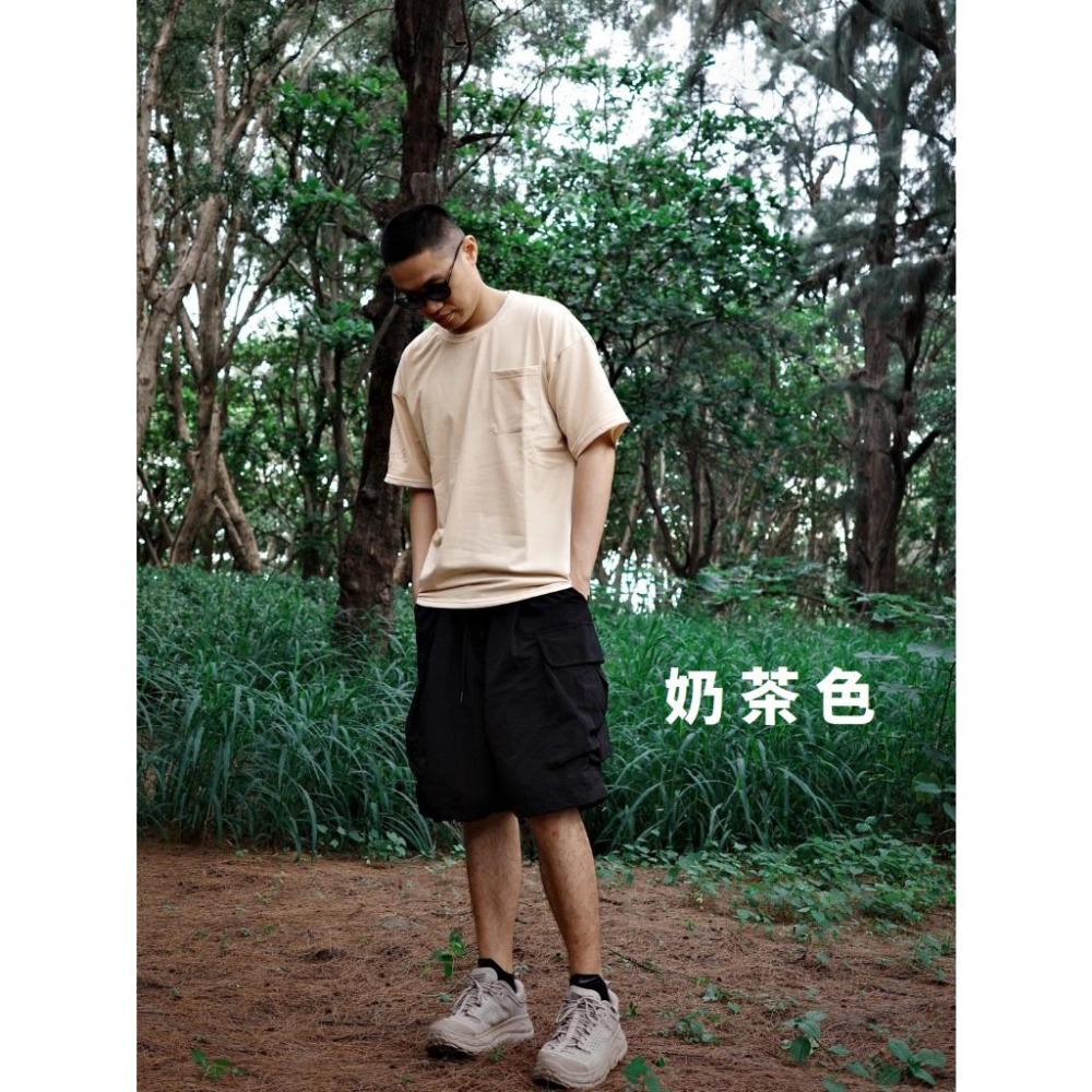 【球衣藏家】大地色系 高品質 球衣內搭 重磅素T 螺紋加強 口袋T 素T 落肩款 美式 寬鬆短袖 硬挺 抗皺 短袖 短T-細節圖5