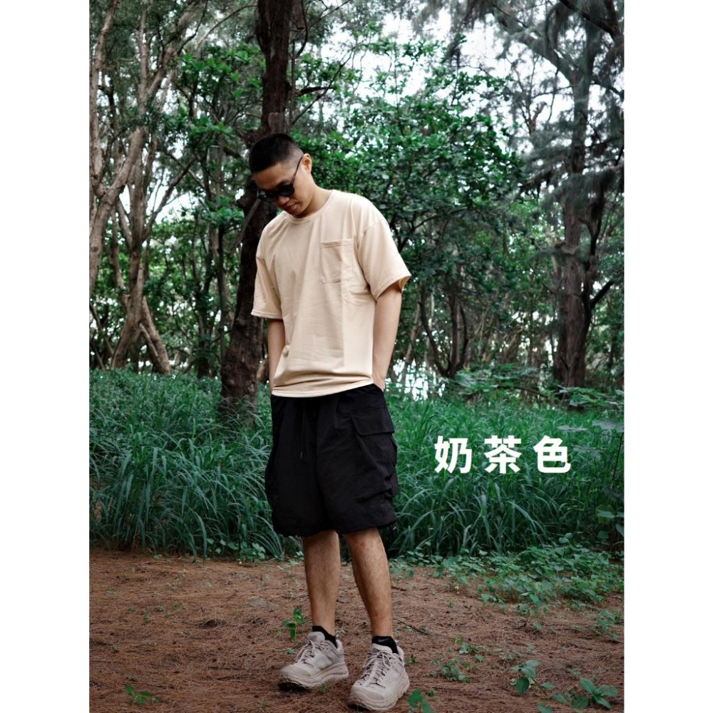 【球衣藏家】大地色系 高品質 球衣內搭 重磅素T 螺紋加強 口袋T 素T 落肩款 美式 寬鬆短袖 硬挺 抗皺 短袖 短T-細節圖5