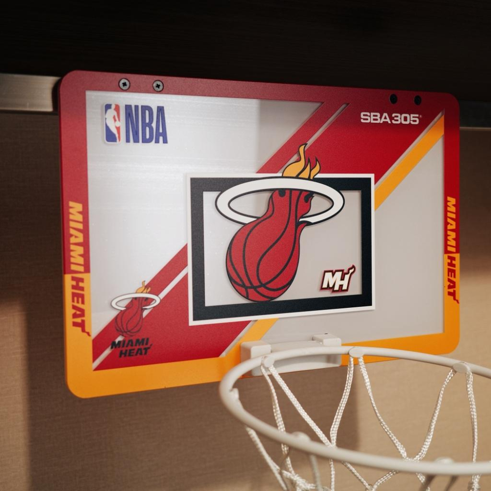 【球衣藏家】SBA305 台灣總代理 NBA 官方授權 壁掛式 居家 室內 玩具 小籃框 MINI款 - 熱火 附小籃球-細節圖3