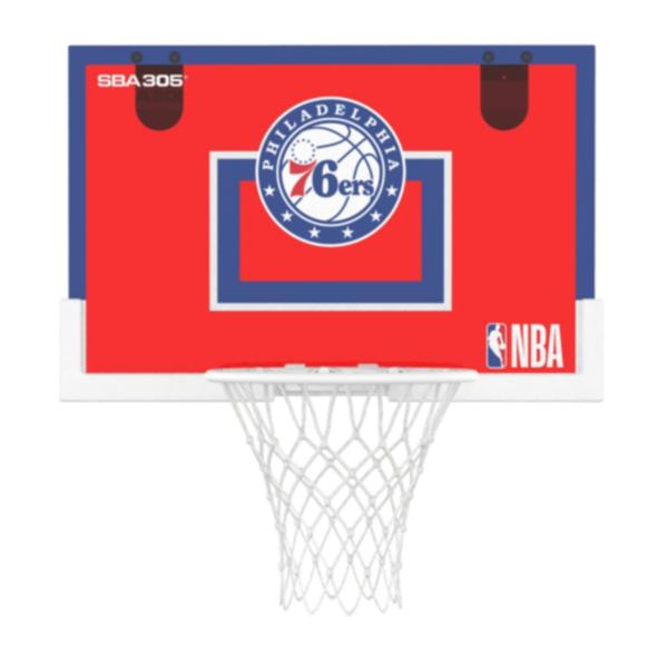 【球衣藏家】SBA305 台灣總代理 NBA 官方授權 壁掛式 室內 玩具 小籃框 紅藍 隊徽款 - 76人 附小籃球-細節圖3