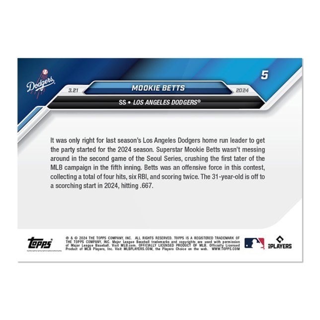 「85 Cards」TOPPS NOW® Mookie Betts 2024大聯盟開季第一支全壘打 洛杉磯 道奇-細節圖2