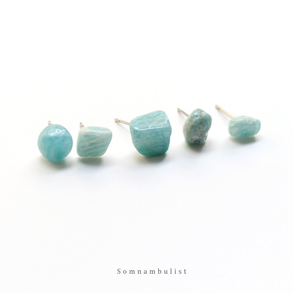 Somnambulist 天然水晶 天河石耳環 亞馬遜石 處女座 星座石 誕生石 脈輪 五行 耳針 不鏽鋼 生日禮物-細節圖2