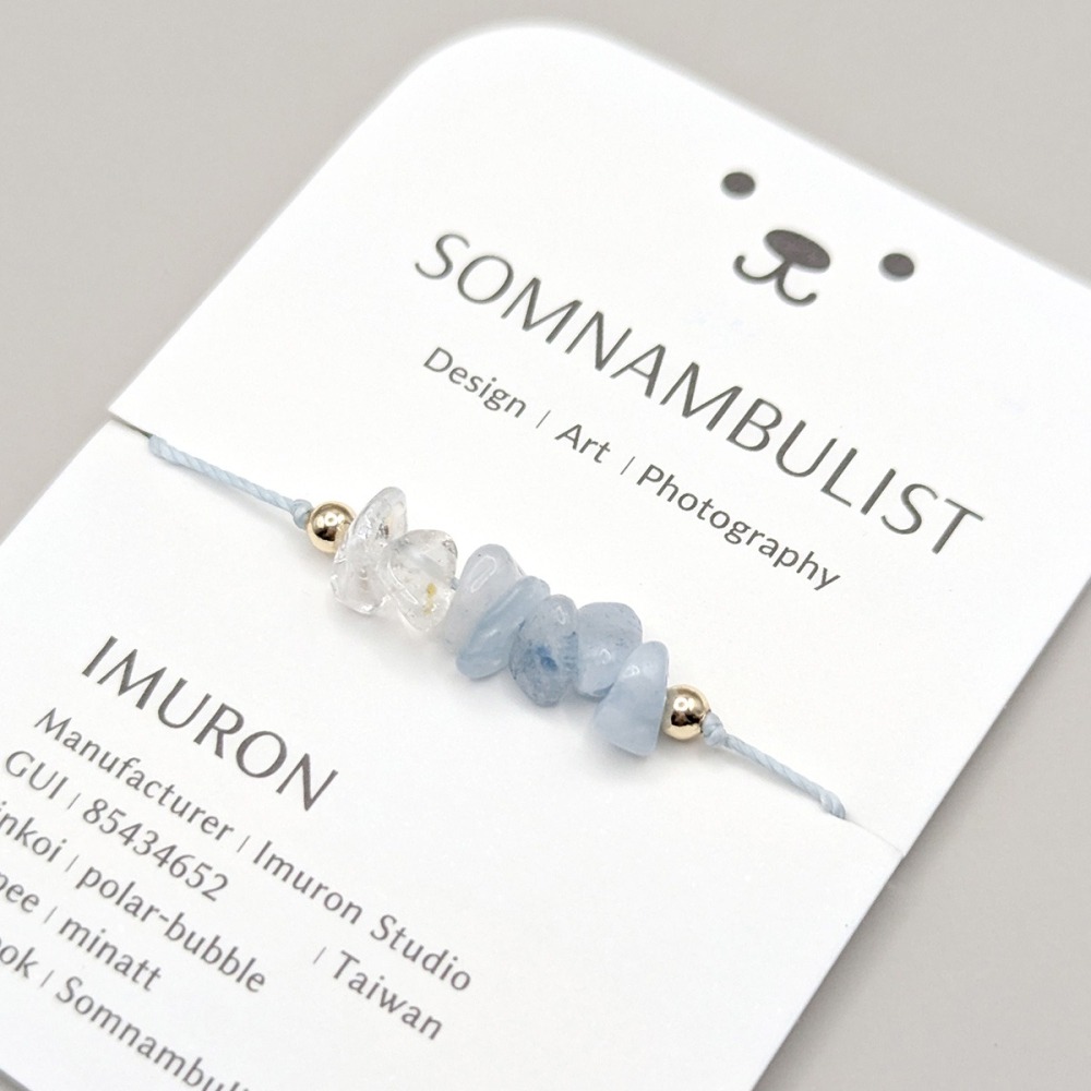 Somnambulist 天然水晶 極細水晶手鍊 海水藍寶+白水晶 手環-細節圖2