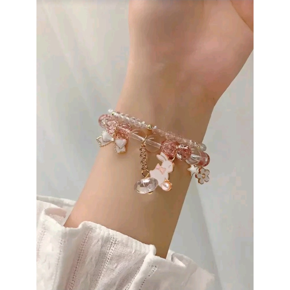 🌸 甜美兔兔水晶手鍊（兩條一組）-細節圖2