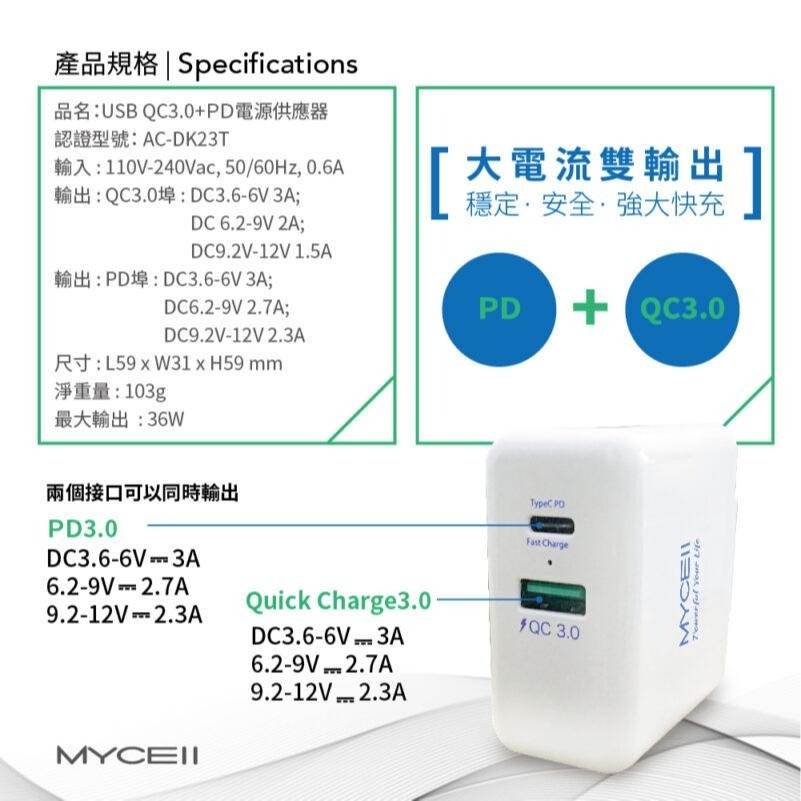 【小牛3C】MYCELL 36W充電器（PD快充/QC3.0/iPhone/iPad/Switch）-細節圖5