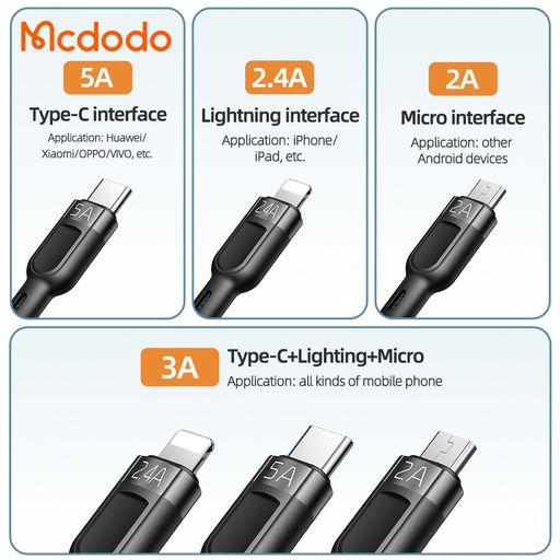 Mcdodo 迅雷系列 三合一 充電線 傳輸線 快充線 1拖3 iPhone TypeC 規格-細節圖2