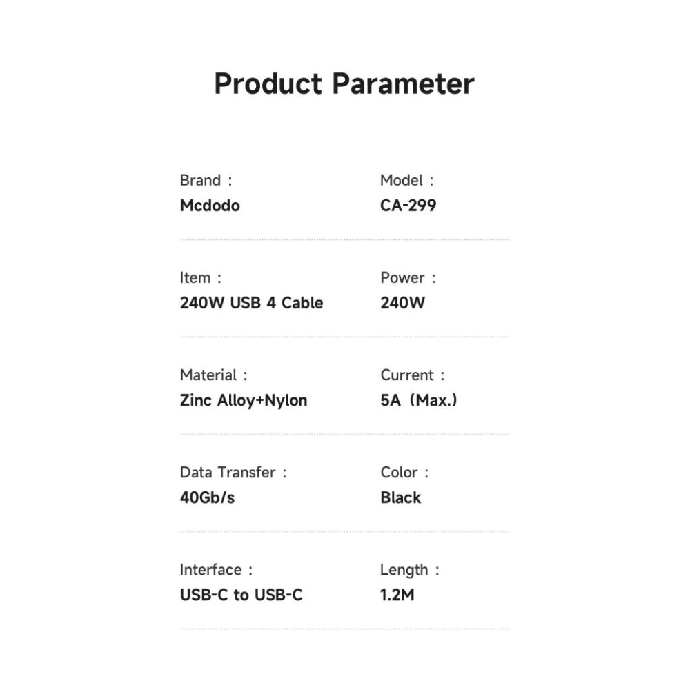 240瓦 USB4.0 TypeC+TypeC PD3.1 充電線 傳輸線 Mcdodo-細節圖9