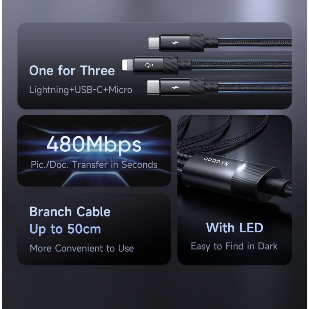 USB+三合一 多功能 快速充電線 傳輸線 Mcdodo-細節圖2