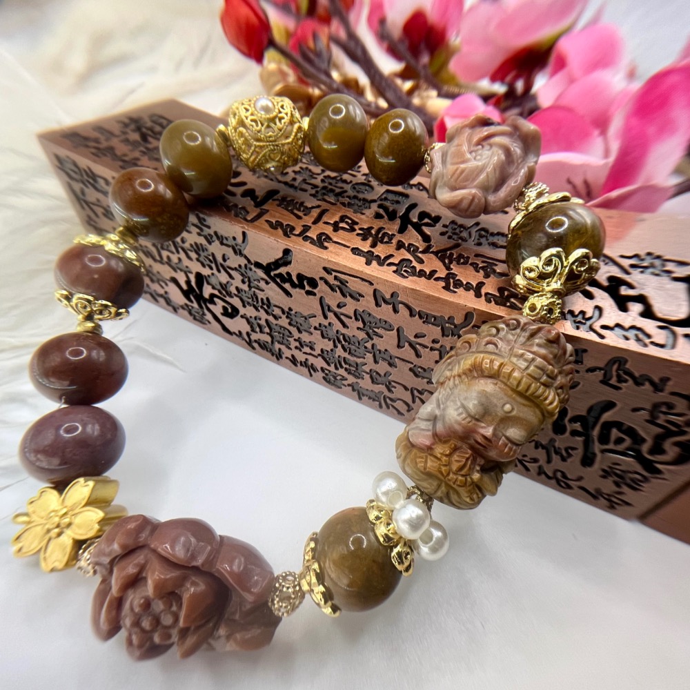 精緻雕工觀世音佛祖/牡丹花/蓮花/阿拉善瑪瑙-細節圖2