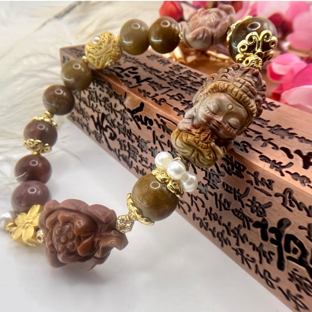 精緻雕工觀世音佛祖/牡丹花/蓮花/阿拉善瑪瑙-細節圖3