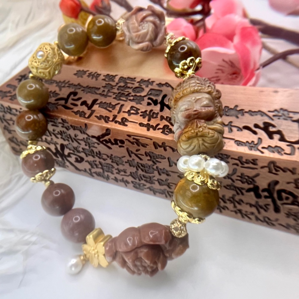 精緻雕工觀世音佛祖/牡丹花/蓮花/阿拉善瑪瑙-細節圖5