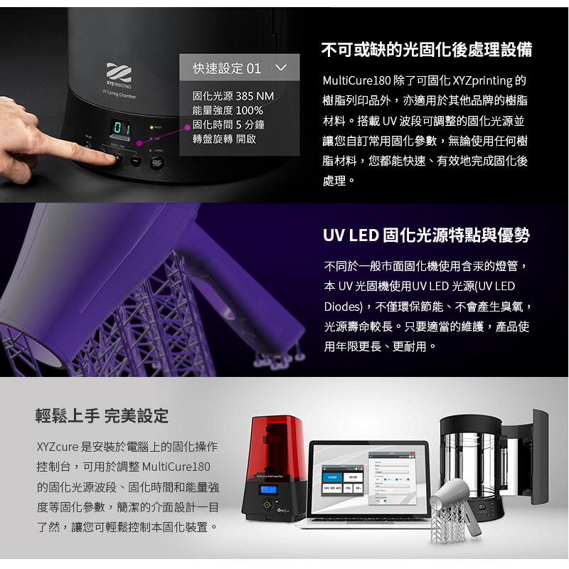 XYZprinting MultiCure180  3D 光固化 印表機 UV LED 光照固化 模型 保固內-細節圖2