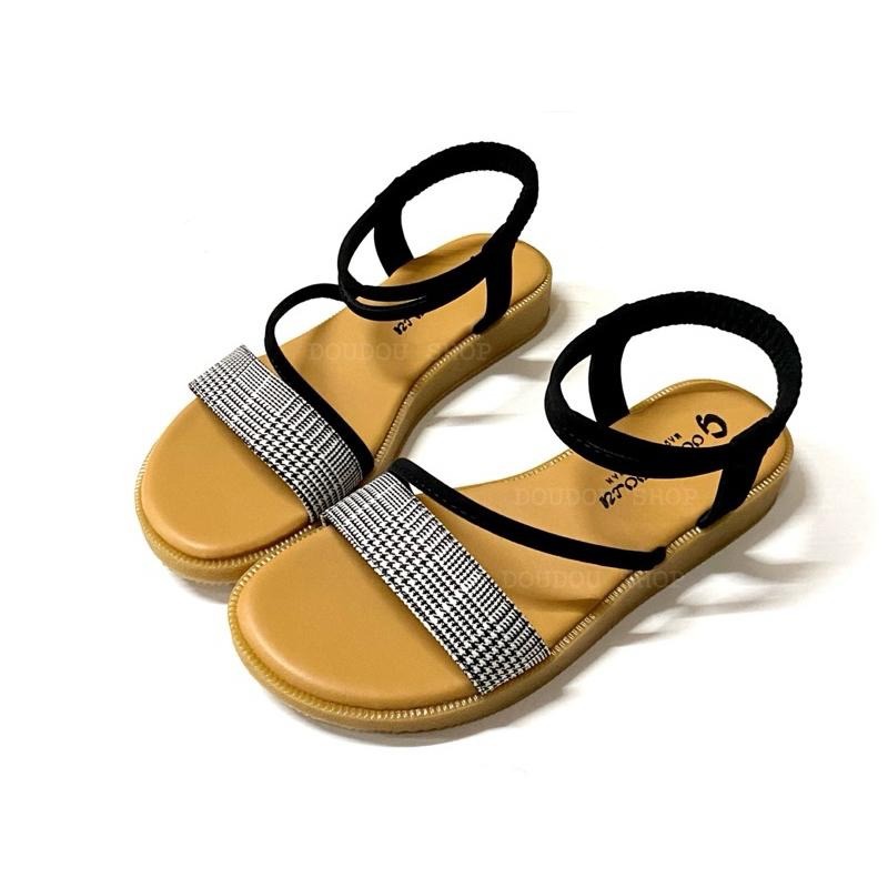 台灣製 現貨✨格紋時尚平底涼鞋 ☆黑/米-細節圖2