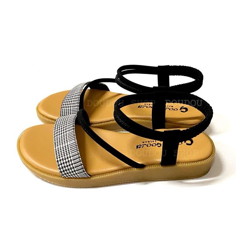 台灣製 現貨✨格紋時尚平底涼鞋 ☆黑/米-細節圖3