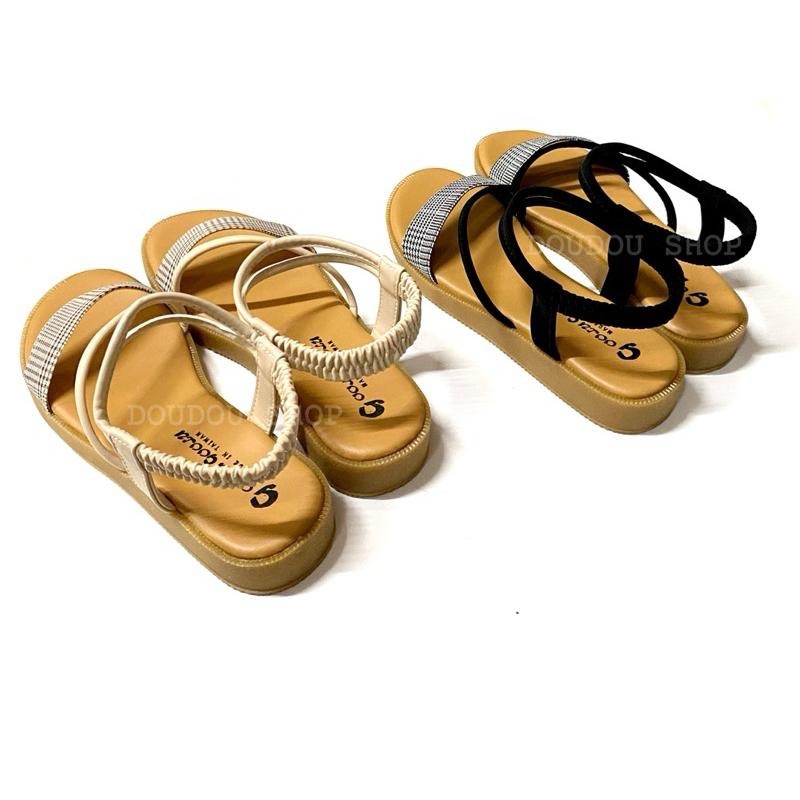 台灣製 現貨✨格紋時尚平底涼鞋 ☆黑/米-細節圖7