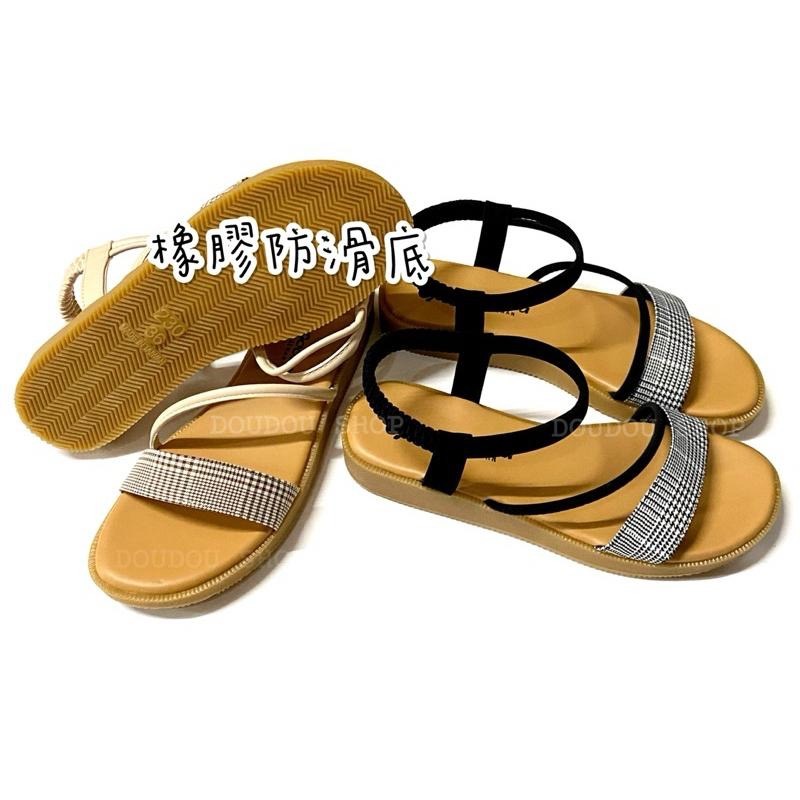 台灣製 現貨✨格紋時尚平底涼鞋 ☆黑/米-細節圖8