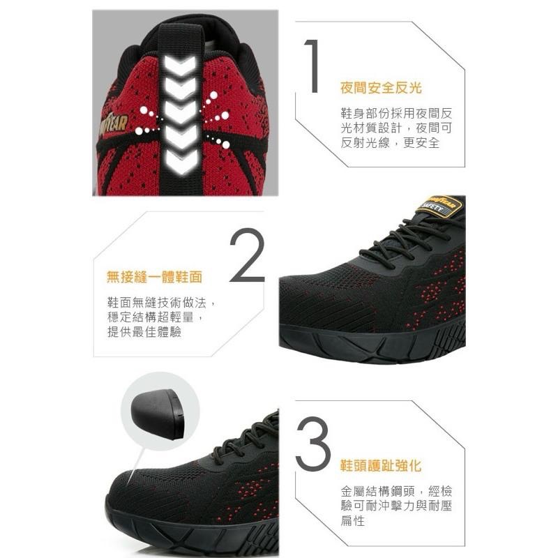 固特異 現貨+預購✨GOODYEAR   鋼頭鞋 工作鞋 多功能運動鞋 凱夫拉防穿刺 鞋頭護趾強化 透氣網布✨黑紅-細節圖8