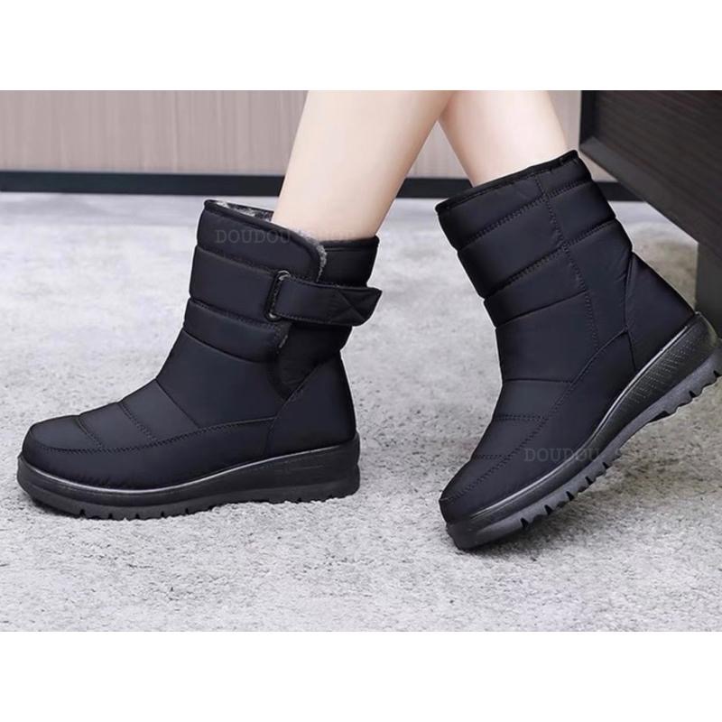 台灣出貨 現貨+預購✨太空尼龍防潑水魔鬼氈 內刷毛 中筒靴 /雪靴✨黑色-細節圖3