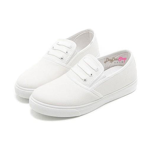 ☆【春夏新品-日韓雜誌推薦款 偽鞋帶平底休閒懶人鞋/帆布鞋】 ☆ 黑 / 白 / 灰 / 藍-細節圖2