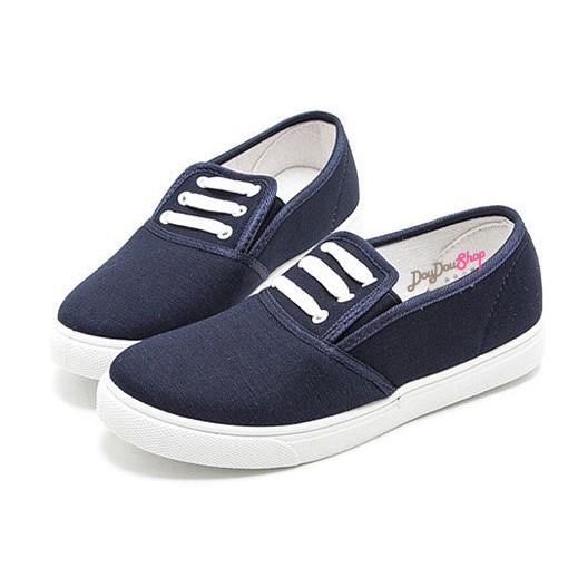 ☆【春夏新品-日韓雜誌推薦款 偽鞋帶平底休閒懶人鞋/帆布鞋】 ☆ 黑 / 白 / 灰 / 藍-細節圖4