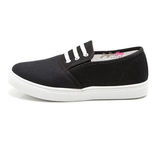 ☆【春夏新品-日韓雜誌推薦款 偽鞋帶平底休閒懶人鞋/帆布鞋】 ☆ 黑 / 白 / 灰 / 藍-細節圖5