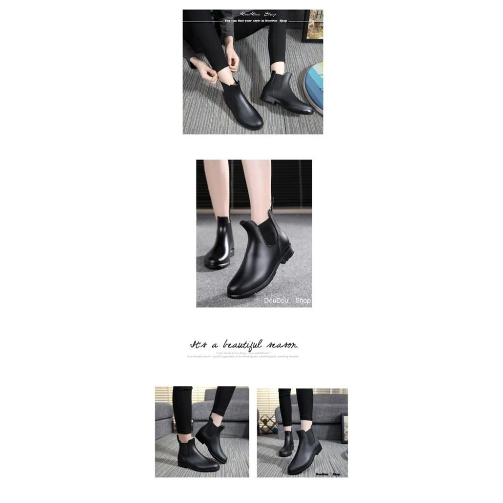 台灣出貨🔥現貨+預購  便宜【歐美雜誌款-熱銷雨靴-素面側鬆緊短筒平底雨靴 】男女短筒雨鞋 ☆ 黑-細節圖2