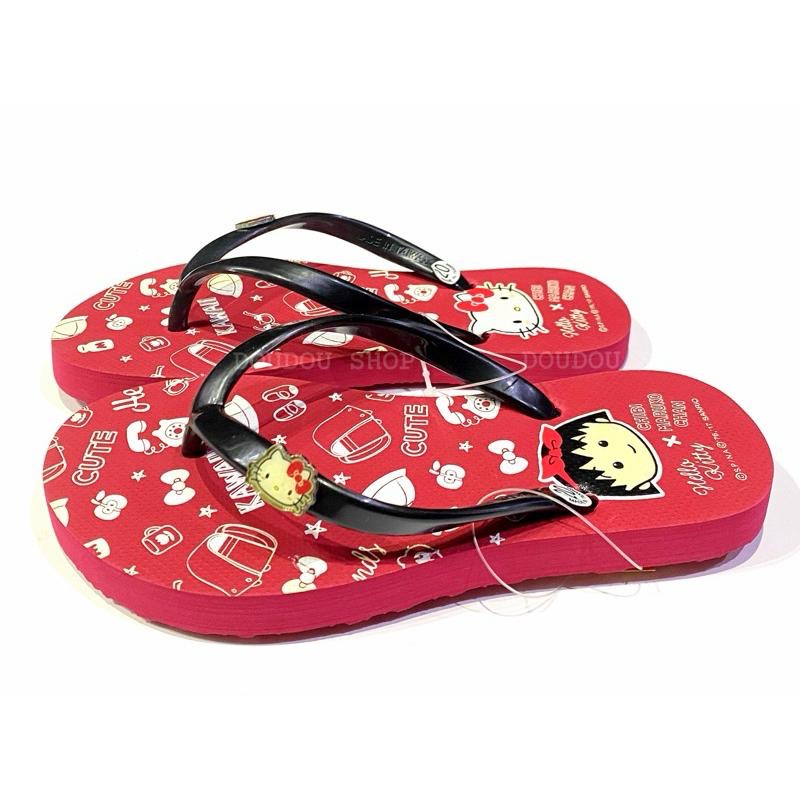 台灣製 限量降售🎀 三麗鷗 正版 Hello Kitty 櫻桃小丸子聯名款 兒童 女 親子 人字拖 夾腳拖鞋 海灘拖-細節圖3