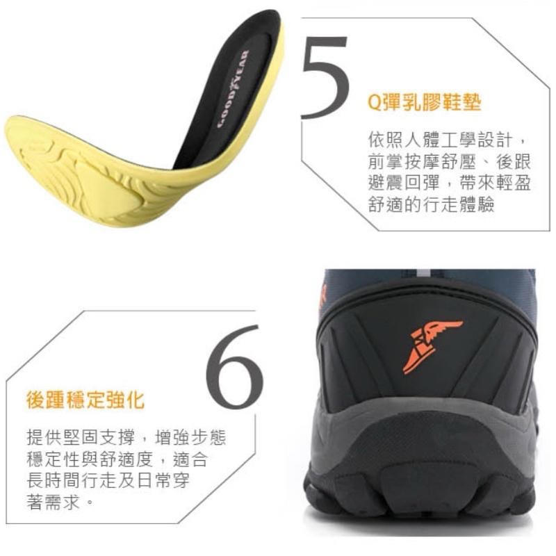 Goodyear 固特異 高筒 登山鞋 戶外鞋 動態防水內裡 綁帶 耐磨 防滑 抓地 防撞 護趾 夜間反光-細節圖9