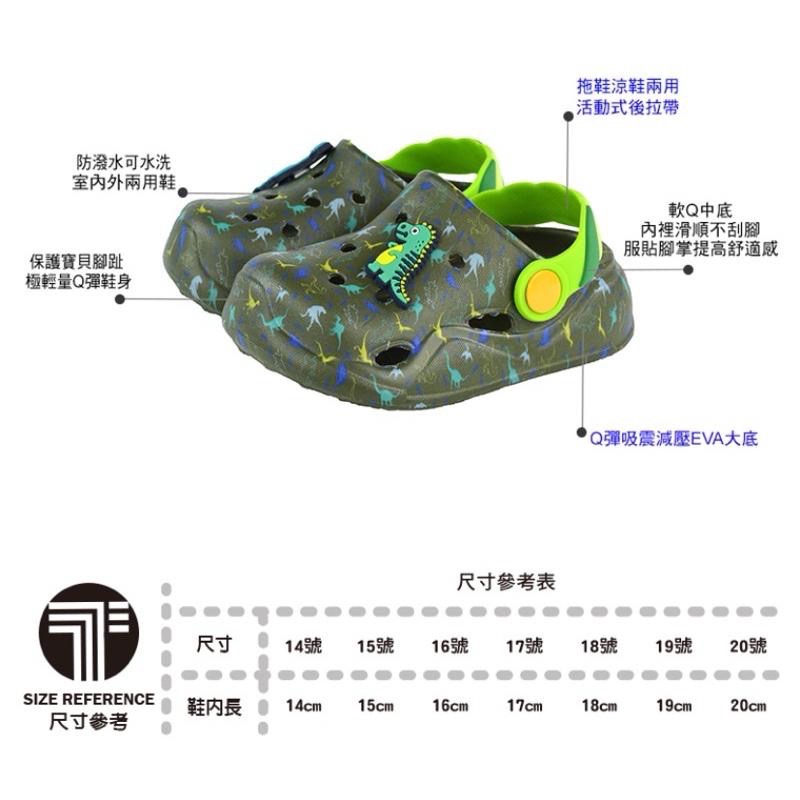 台灣   現貨🌟恐龍 兒童 輕量 護趾 極輕量 Q彈 減壓 防水 速乾 布希鞋 洞洞鞋 園丁鞋 水陸兩用 拖鞋 涼鞋-細節圖7