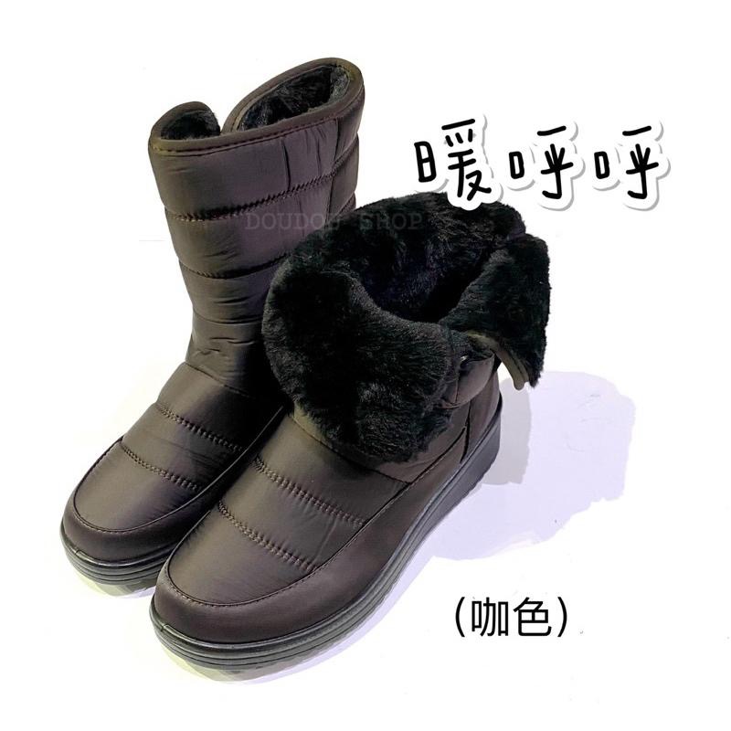台灣出貨 現貨+預購✨太空尼龍 防潑水 魔鬼氈 內刷毛 中筒靴 /雪靴✨咖色-細節圖3