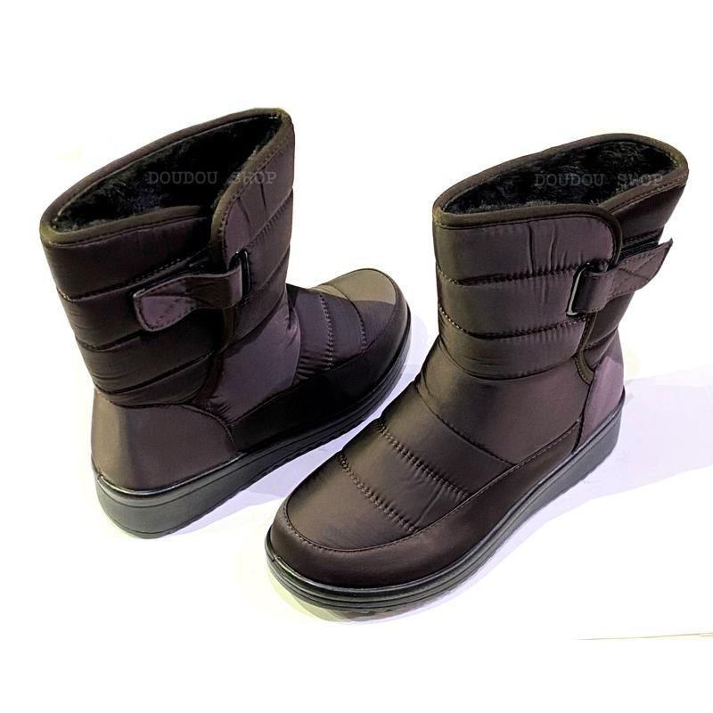 台灣出貨 現貨+預購✨太空尼龍 防潑水 魔鬼氈 內刷毛 中筒靴 /雪靴✨咖色-細節圖7