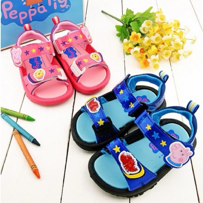 MIT 台灣製 現貨 限量降售🔥正版授權☆ PeppaPig佩佩豬 喬治  兒童涼鞋 魔鬼氈 透氣 止滑 ☆藍/粉-細節圖2