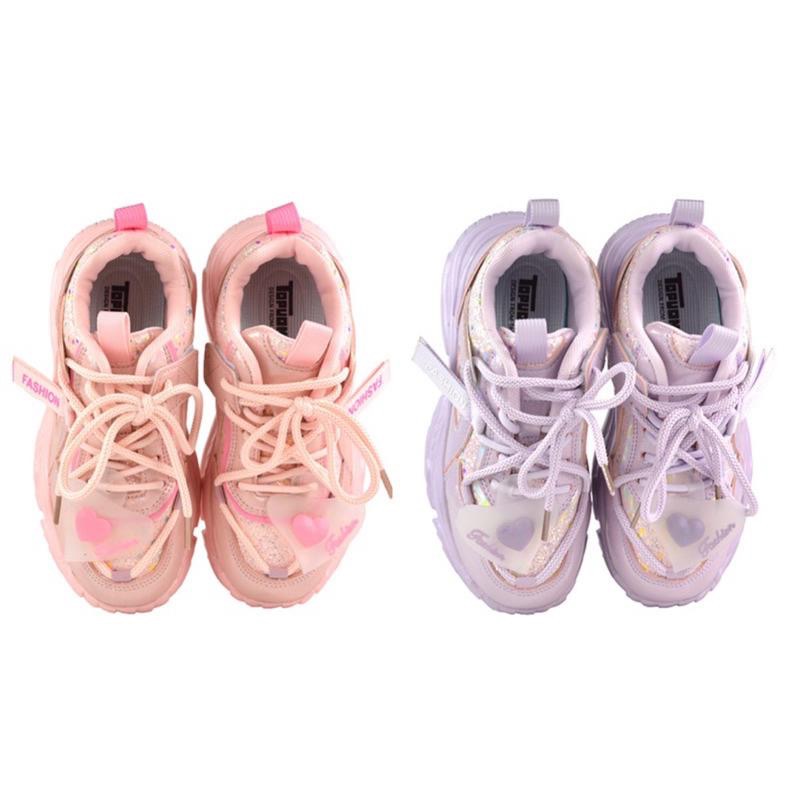 台灣出貨✨ 兒童 老爹鞋  減壓 輕量 百搭時尚 閃亮亮片 兒童球鞋 兒童運動鞋 休閒運動鞋 粉 紫-細節圖2