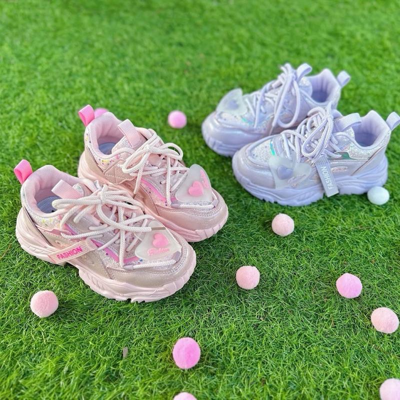 台灣出貨✨ 兒童 老爹鞋  減壓 輕量 百搭時尚 閃亮亮片 兒童球鞋 兒童運動鞋 休閒運動鞋 粉 紫-細節圖3