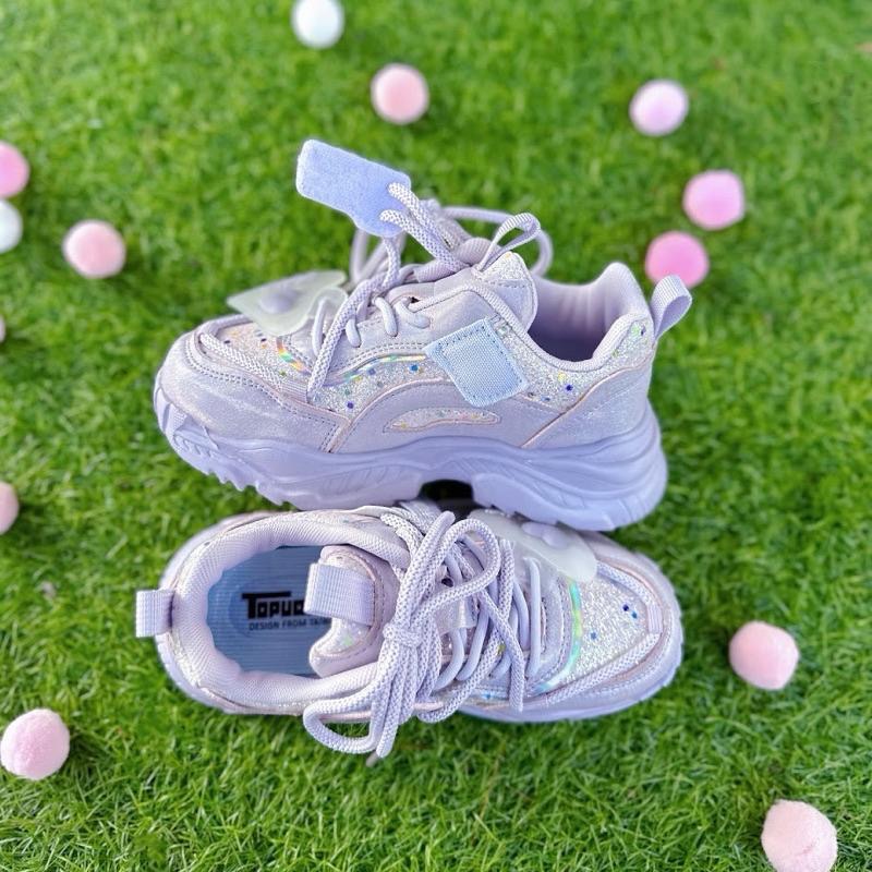 台灣出貨✨ 兒童 老爹鞋  減壓 輕量 百搭時尚 閃亮亮片 兒童球鞋 兒童運動鞋 休閒運動鞋 粉 紫-細節圖5