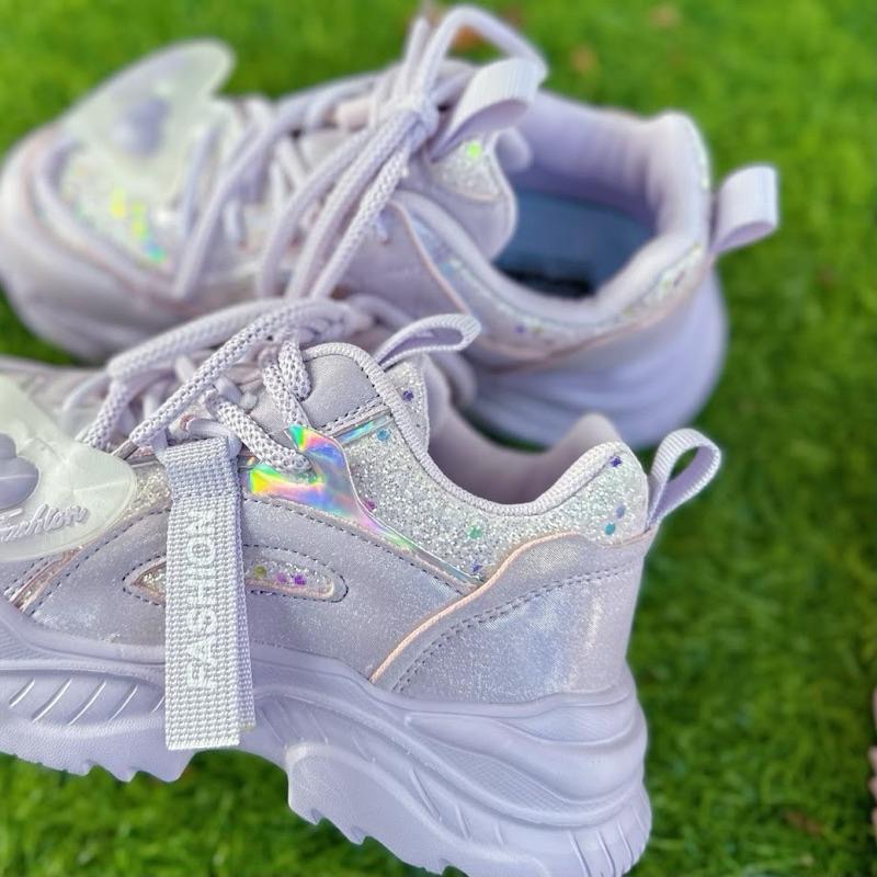 台灣出貨✨ 兒童 老爹鞋  減壓 輕量 百搭時尚 閃亮亮片 兒童球鞋 兒童運動鞋 休閒運動鞋 粉 紫-細節圖8